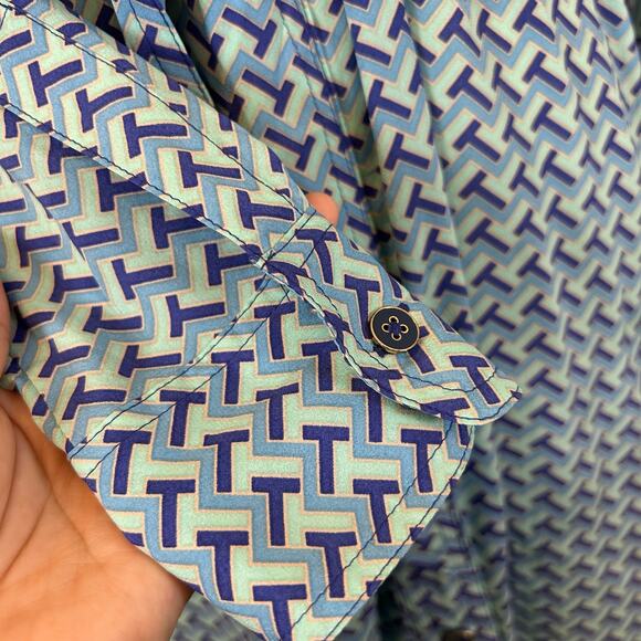 Tory Burch Blue Geometric Print Belted Button Down Silk Dress Women’s Size 2 - Picture 5 of 9